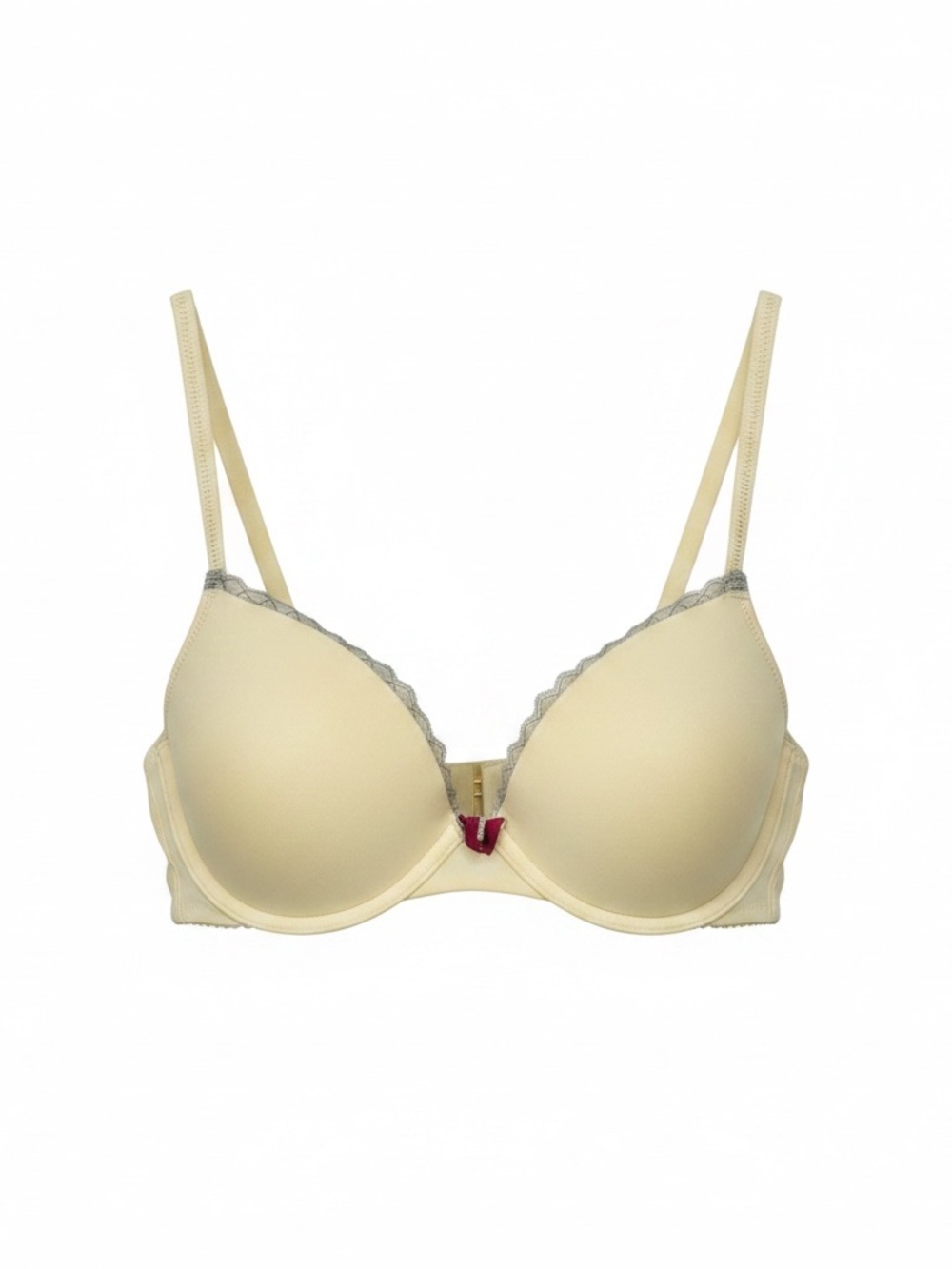 Gilligan & O'Malley Cream Push-Up Bra with Gray Lace Burgundy Bow 36B EUC
